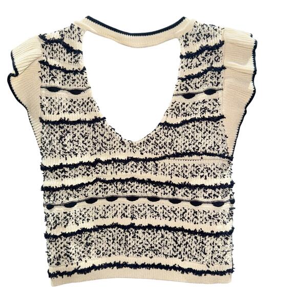 Anthropologie cream black sweater tank ruffle sleeves keyhole back SZ XL P - Picture 5 of 9